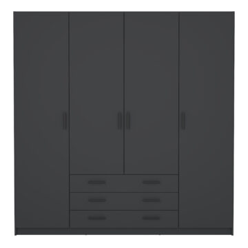 Harlow Wardrobe with 4 Doors + 3 Drawers in Matt Grey