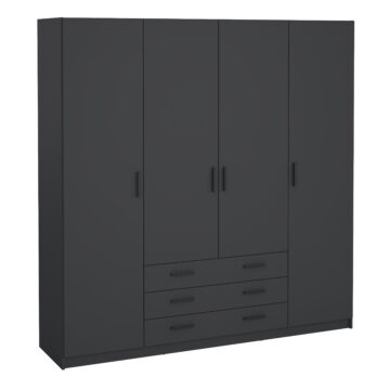 Harlow Wardrobe with 4 Doors + 3 Drawers in Matt Grey