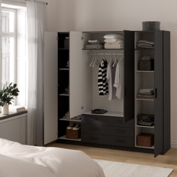 Harlow Matt Grey 4 Door Wardrobe with Drawers