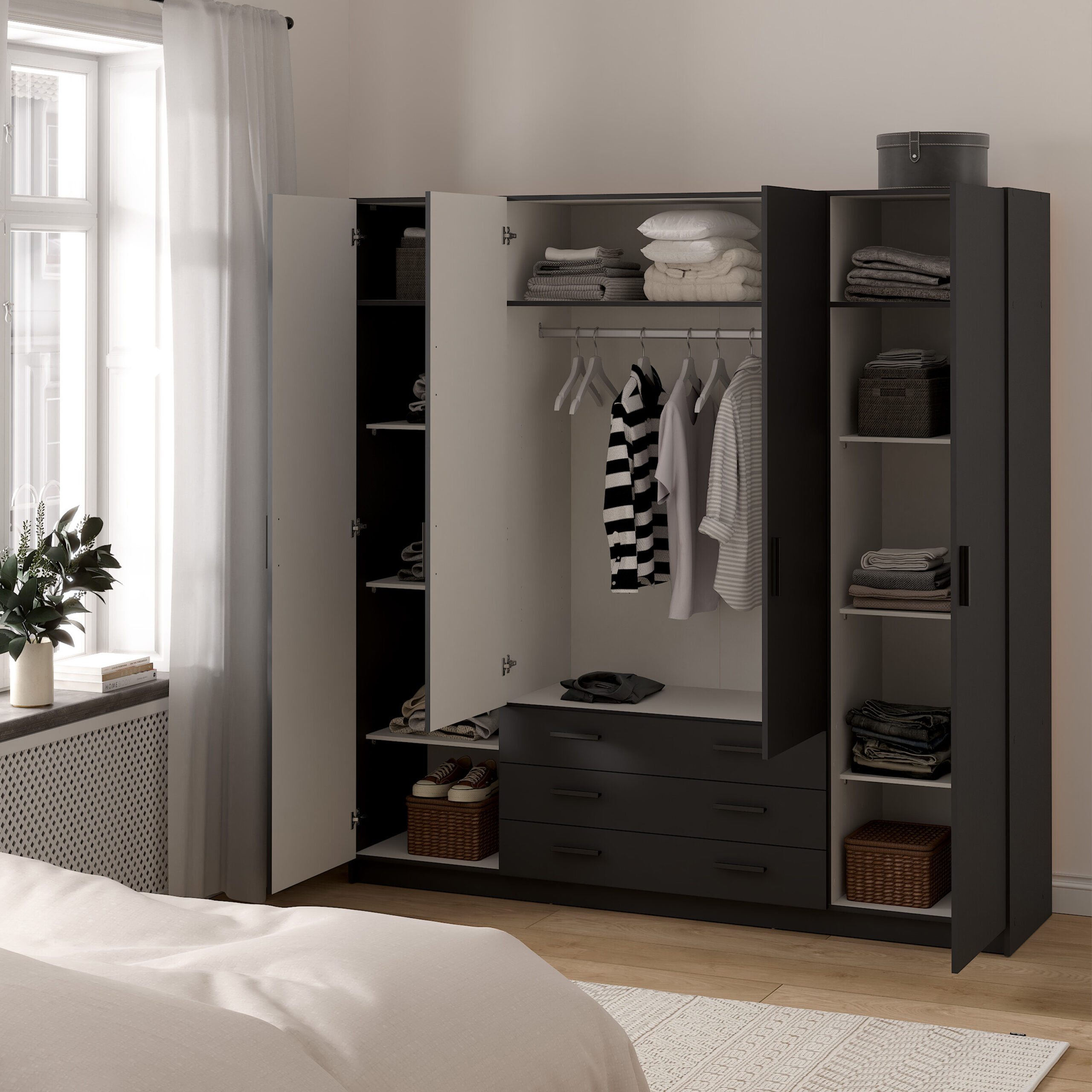 Harlow Matt Grey 4 Door Wardrobe with Drawers