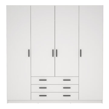 Harlow Wardrobe with 4 Doors + 3 Drawers in White