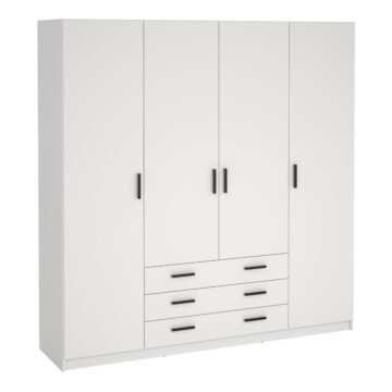 Harlow Wardrobe with 4 Doors + 3 Drawers in White