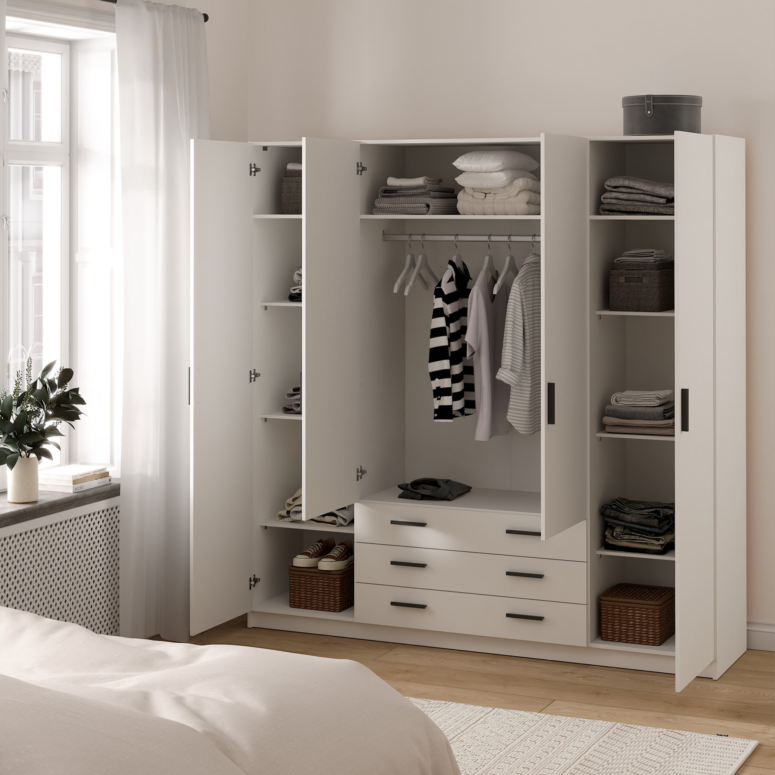 Harlow White 4 Door Wardrobe with Drawers