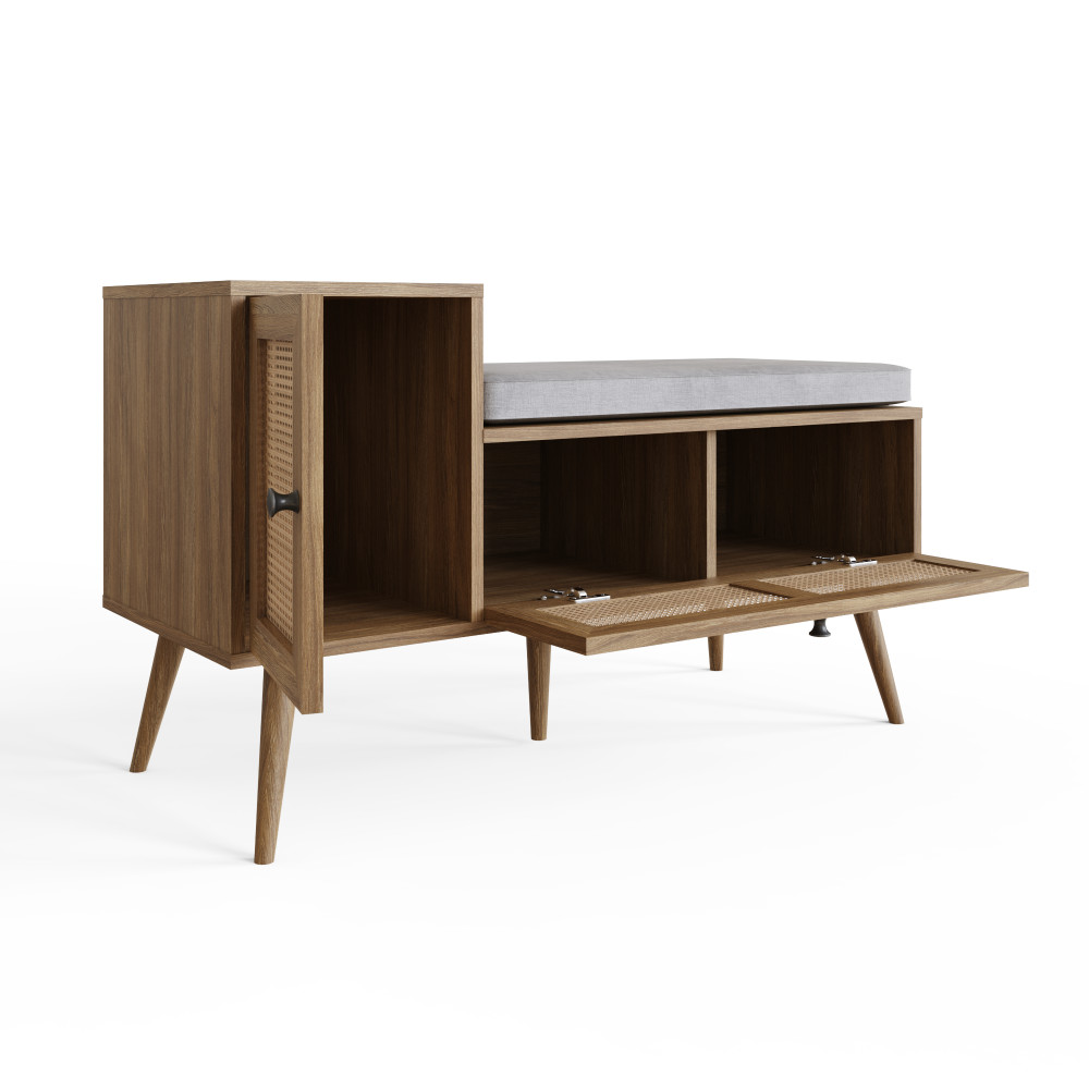 Noor Rattan 2 Door Shoe Cabinet | Oak Finish