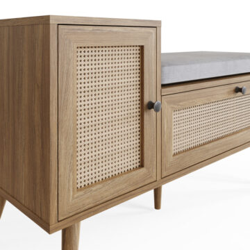 Noor Rattan 2 Door Shoe Cabinet | Oak Finish