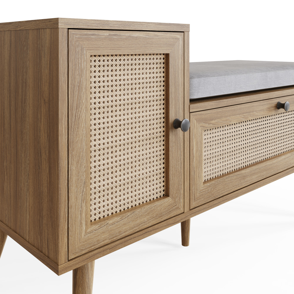 Noor Rattan 2 Door Shoe Cabinet | Oak Finish