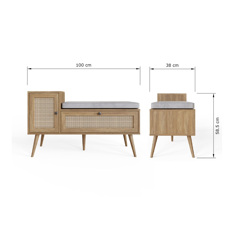 Noor Rattan 2 Door Shoe Cabinet | Oak Finish
