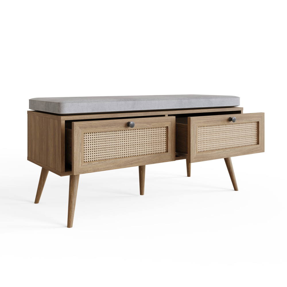 Noor Rattan 2 Drawer Shoe Cabinet | Oak Finish