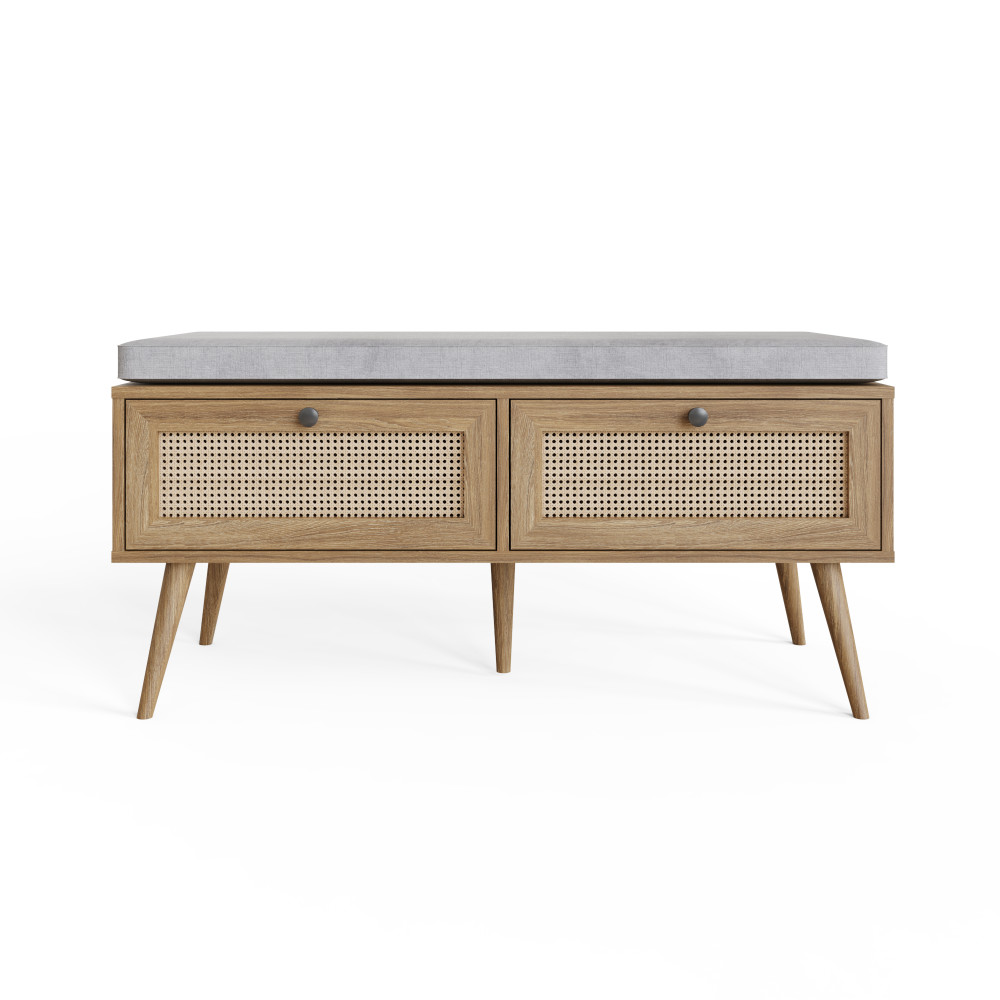 Noor Rattan 2 Drawer Shoe Cabinet | Oak Finish