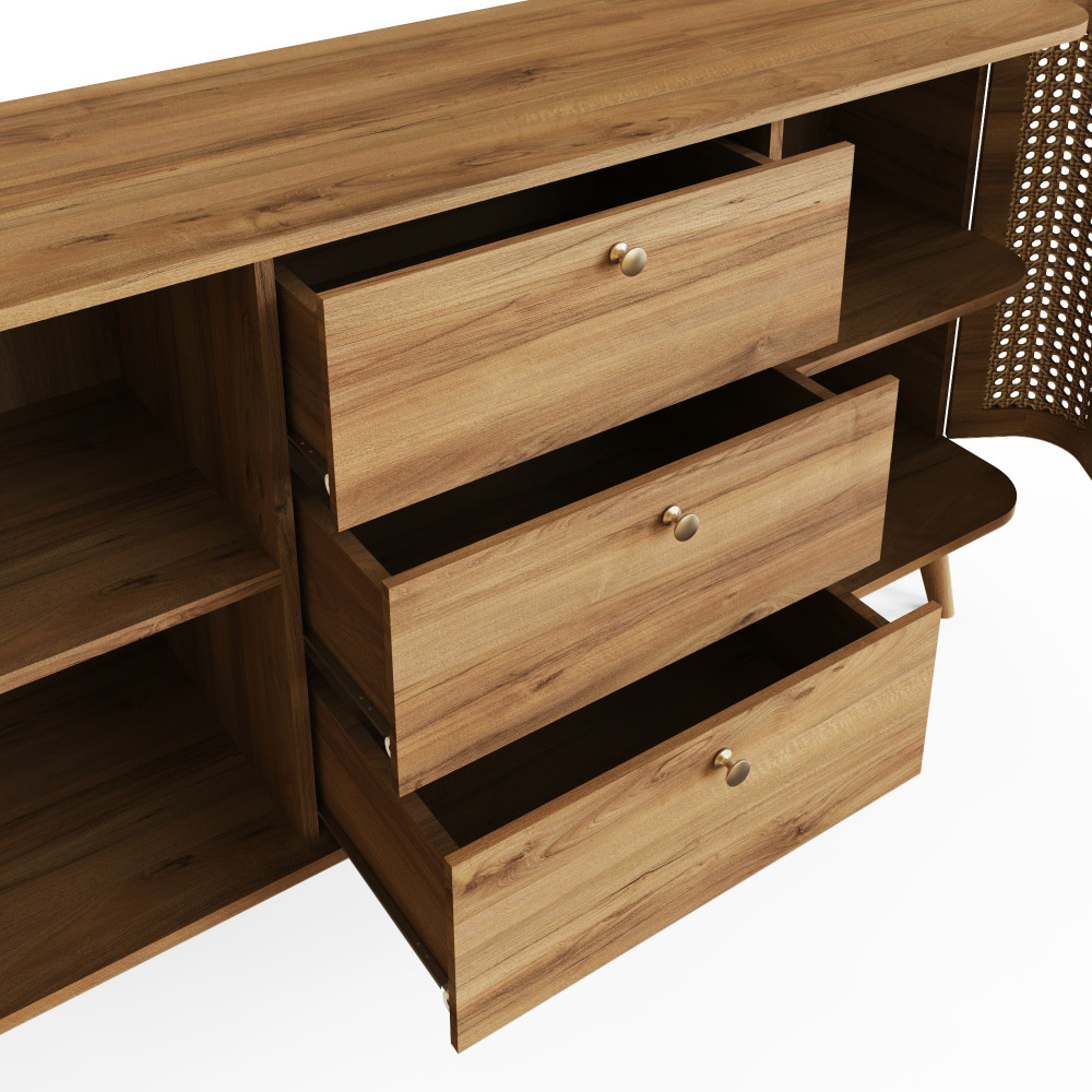 Thalen Rattan Large Sideboard | Oak Finish