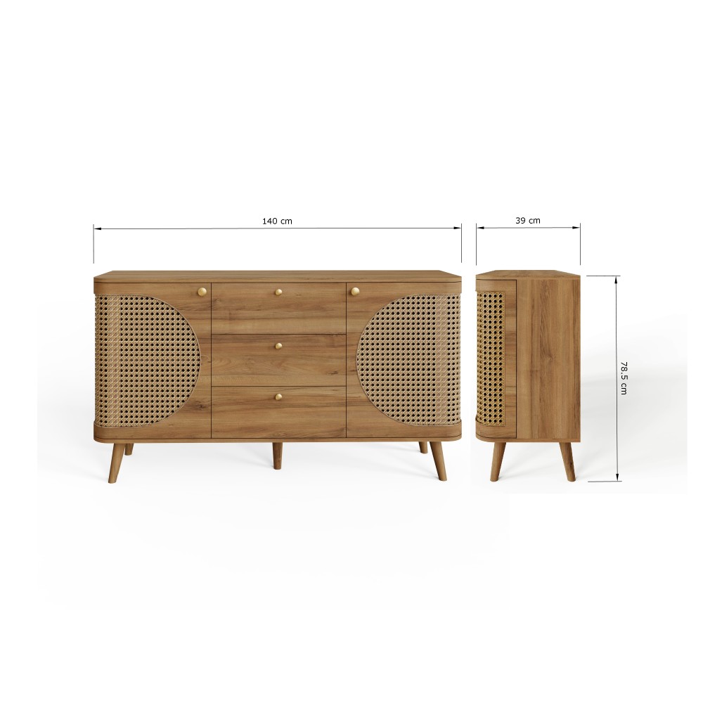 Thalen Rattan Large Sideboard | Oak Finish
