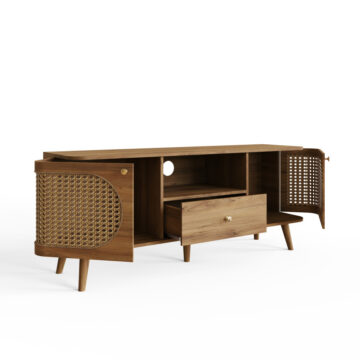 Thalen Rattan TV Unit | Oak Finish