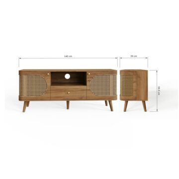 Thalen Rattan TV Unit | Oak Finish